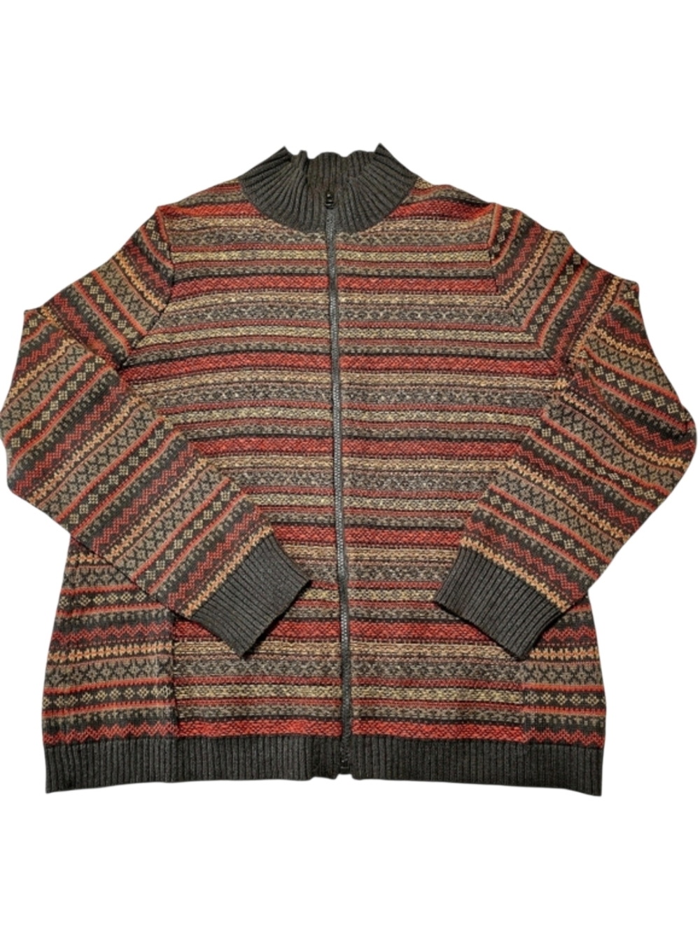 Woolrich Women's Fair Isle Full-Zip Cardigan Grannycore Sweater Sz XL